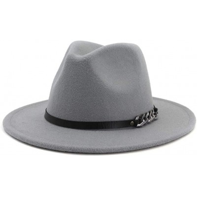 Fedoras Men & Women Belt Buckle Fedora Hat Wide Brim Floppy Panama Hat - A-grey - C318T8CN6HY $26.34