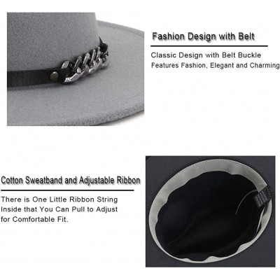 Fedoras Men & Women Belt Buckle Fedora Hat Wide Brim Floppy Panama Hat - A-grey - C318T8CN6HY $12.99