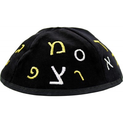 Skullies & Beanies Black Velvet Kippah Beanie Yarmulke Kippa Israel Tribal Jewish Hat Covering Cap 20cm - Alef Beis Design - ...