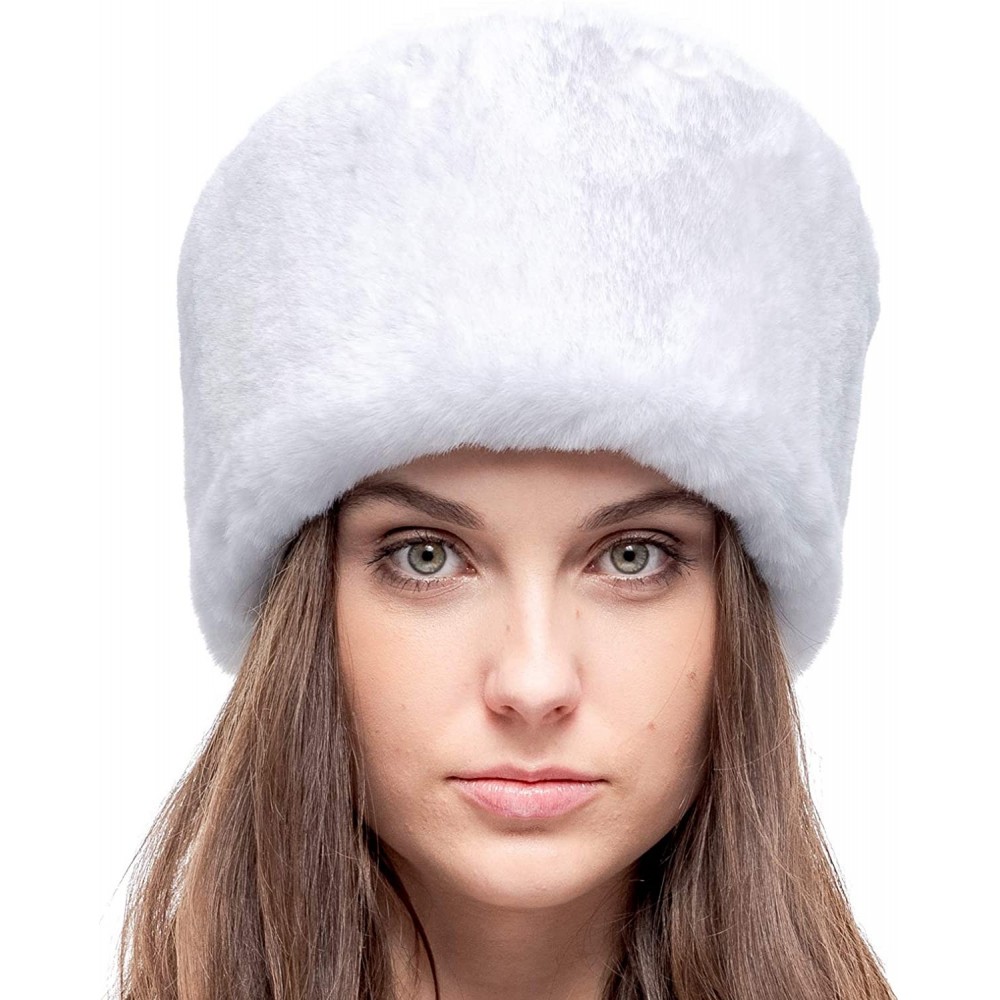 Bomber Hats Faux Fur Russian Hat for Women - Soft Velvet Fur - Comfy Cossack Style - White Rabbit - CJ18AROQ870 $20.17