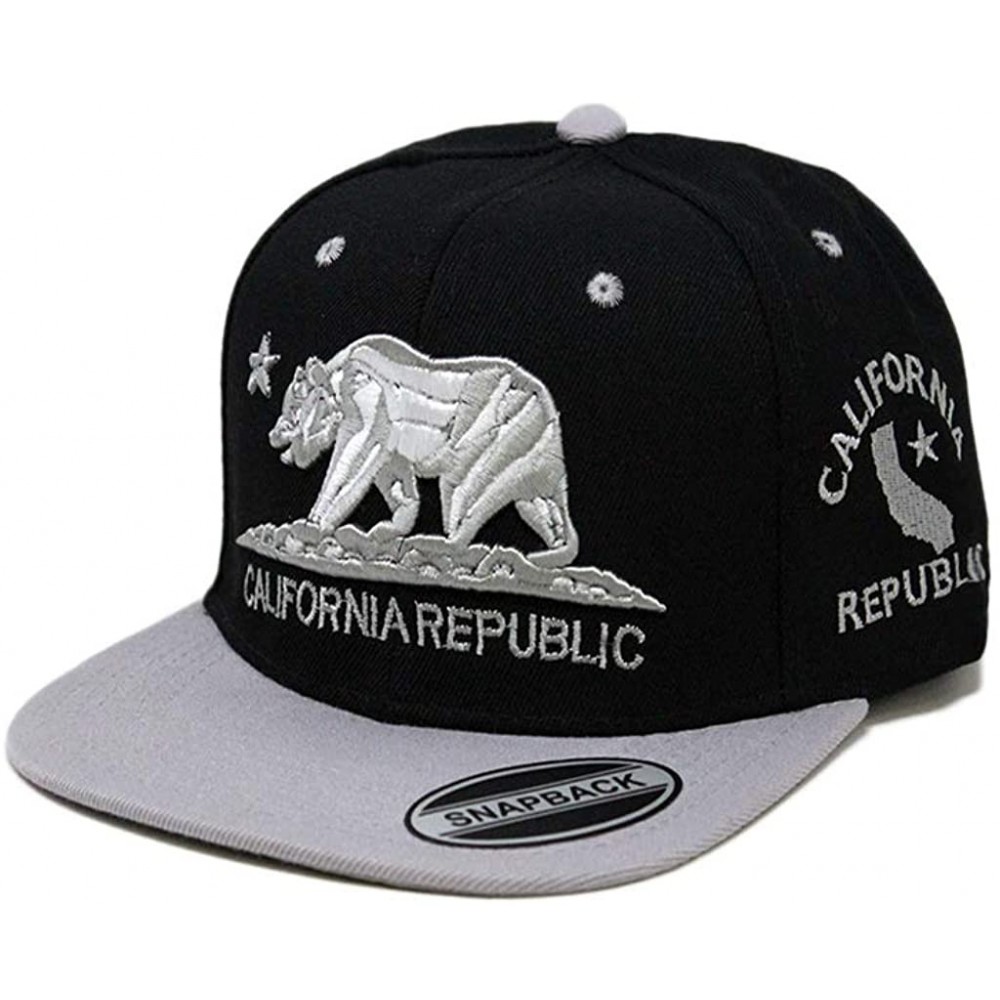 Baseball Caps California Republic Bear Logo Snapbacks Flat Brim Adjustable Snapback Hat Cap - Black Gray 01 - CL195I3KU9Q $10.12