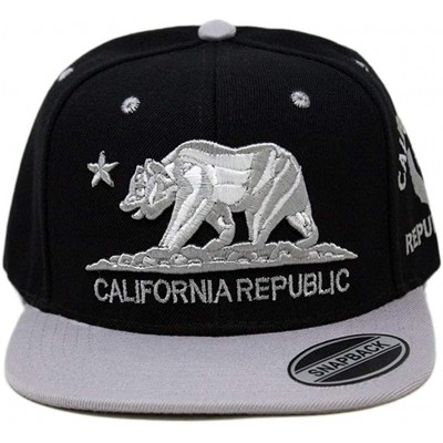 Baseball Caps California Republic Bear Logo Snapbacks Flat Brim Adjustable Snapback Hat Cap - Black Gray 01 - CL195I3KU9Q $10.12