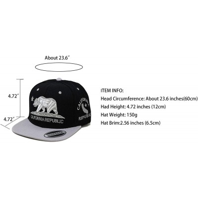 Baseball Caps California Republic Bear Logo Snapbacks Flat Brim Adjustable Snapback Hat Cap - Black Gray 01 - CL195I3KU9Q $10.12