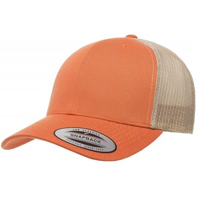 Baseball Caps Yupoong Retro Trucker Snapback Cap - Mesh Back- Adjustable Ballcap w/Hat Liner - Rust Orange/Khaki - C418H2IAX4...