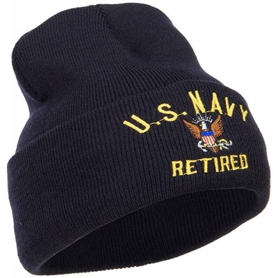 Skullies & Beanies US Navy Retired Military Embroidered Long Beanie - Navy - CE11USNG7KN $22.64