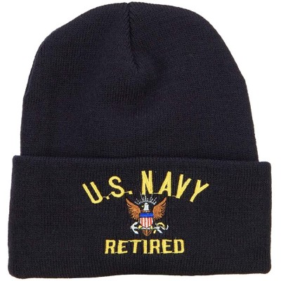 Skullies & Beanies US Navy Retired Military Embroidered Long Beanie - Navy - CE11USNG7KN $22.64