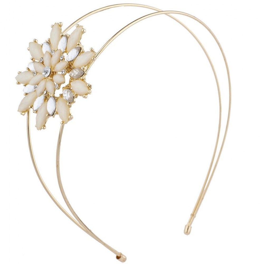 Headbands Gold Tone Light Peach Crystal Stone Flower Floral Wire Headband - CV187C6ES7N $8.52