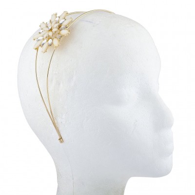 Headbands Gold Tone Light Peach Crystal Stone Flower Floral Wire Headband - CV187C6ES7N $8.52