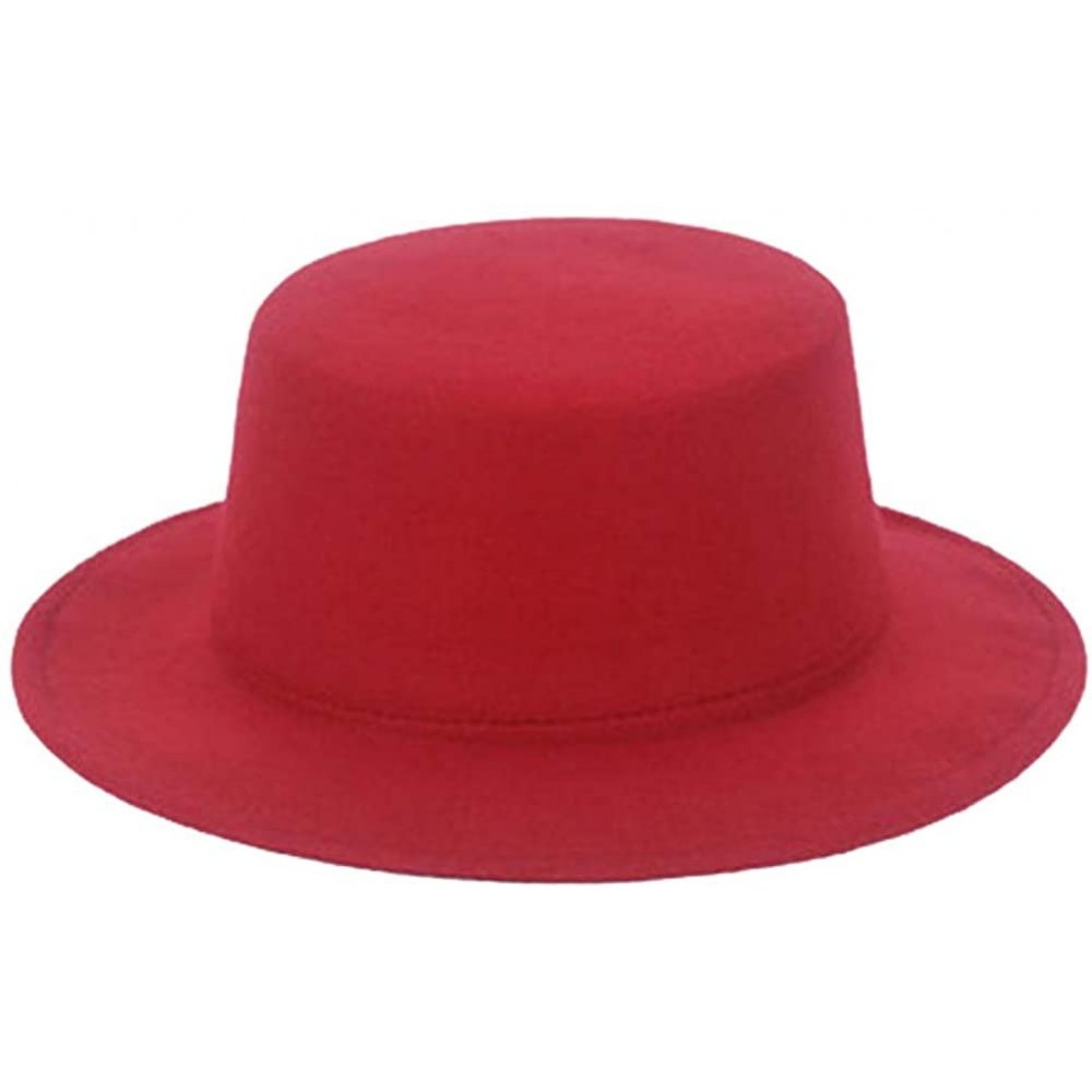 Skullies & Beanies Modern Witch Hat Women Wide Brim Spire Knitted Cap Halloween Cosplay Felt Hat Flat Wool Costume - Red-flat...
