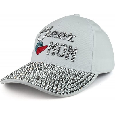 Baseball Caps Cheer MOM Embroidered and Stud Jeweled Bill Unstructured Baseball Cap - White - CB188670I46 $13.72