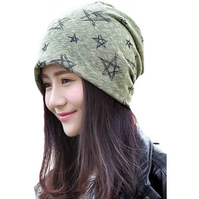 Skullies & Beanies Stretch Stars Print Slouchy Skull Beanie Hat Cap for Women - Green - C112MLODKHJ $11.26