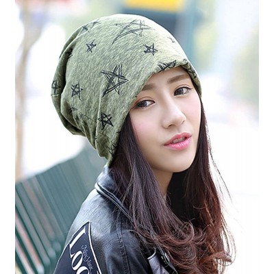 Skullies & Beanies Stretch Stars Print Slouchy Skull Beanie Hat Cap for Women - Green - C112MLODKHJ $11.26