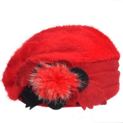 Berets Women's 100% Wool Bucket Hat Felt Cloche Beret Dress Winter Beanie Hats - Angora-red - CH12N380L9W $14.83