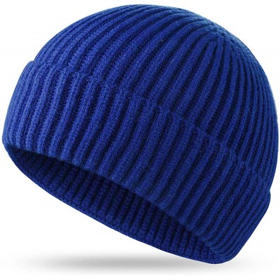 Skullies & Beanies Short Fisherman Beanie Hats for Men Wool Knitted Caps for Men Baggy Women Skull Cap - Royal Blue - CX1938N...