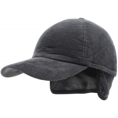 Baseball Caps Solid Corduroy Low Profile Adjustalble Baseball Cap - Charcoal Gray W/Warmer Flap - CN188AOX9MQ $14.36