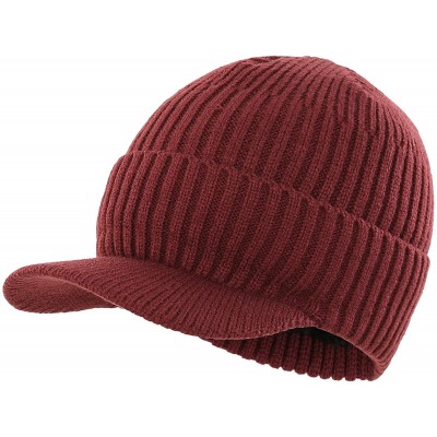 Skullies & Beanies Men's Outdoor Newsboy Hat Winter Warm Thick Knit Beanie Cap with Visor - B-wine Red - CI18LYE5OI5 $9.95