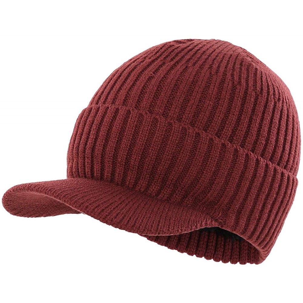 Skullies & Beanies Men's Outdoor Newsboy Hat Winter Warm Thick Knit Beanie Cap with Visor - B-wine Red - CI18LYE5OI5 $9.95
