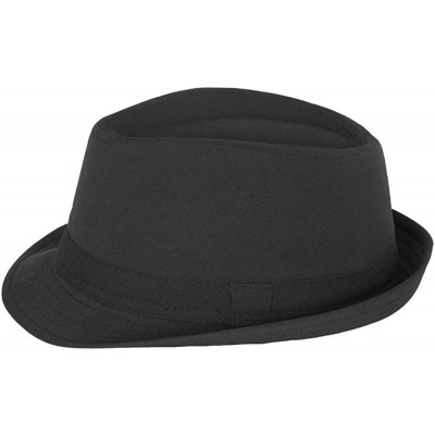 Fedoras Cotton Solid Fedora Hat-Black - CY111ZIJNM9 $17.14