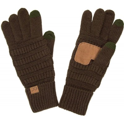 Skullies & Beanies 3pc Set Trendy Warm Chunky Soft Stretch Cable Knit Pom Pom Beanie- Scarves and Gloves Set - Brown - C818ZL...