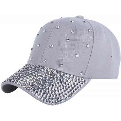 Baseball Caps Women Rhinestone Bling Baseball Cap Adjustable Studded Crystal Snapback Sun Hat - Grey-silverstone - CS18GZ70Q5...