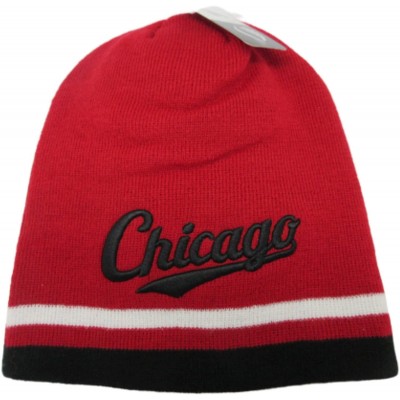 Skullies & Beanies Chicago City Basketball Team Colors New Leader Era Black Red Beanie Toque Pom Hat Cap - Red Black - CE18ZA...