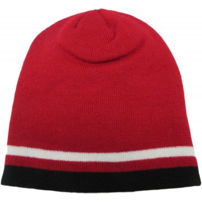 Skullies & Beanies Chicago City Basketball Team Colors New Leader Era Black Red Beanie Toque Pom Hat Cap - Red Black - CE18ZA...