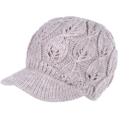 Skullies & Beanies Winter Fashion Knit Cap Hat for Women- Peaked Visor Beanie- Warm Fleece Lined-Many Styles - Dark Beige Ova...