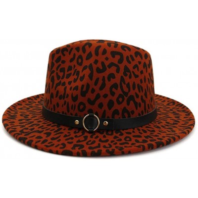 Fedoras Women's Wide Brim Felt Fedora Panama Hat with Leopard Belt Buckle - Z-grey - CE1935W3GDN $11.30