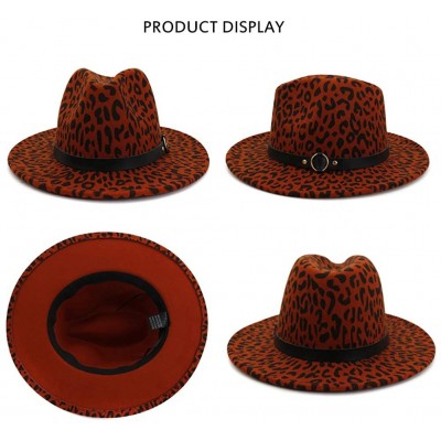 Fedoras Women's Wide Brim Felt Fedora Panama Hat with Leopard Belt Buckle - Z-grey - CE1935W3GDN $11.30