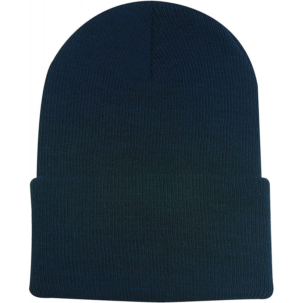 Baseball Caps Knit Watch Cap with Cuff - Navy - CS114XY2R11 $9.19