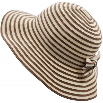 Sun Hats Women Beach Sun Hat Lightweight Cotton Stripe Hat with Inner String - Khaki - C218GQE6UDA $11.73