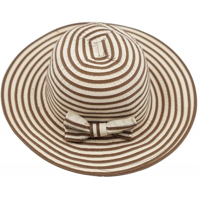 Sun Hats Women Beach Sun Hat Lightweight Cotton Stripe Hat with Inner String - Khaki - C218GQE6UDA $11.73