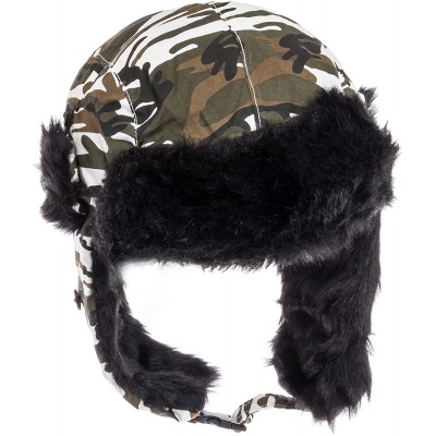 Skullies & Beanies Trooper Ear Flap Cap w/Faux Fur Lining Hat - White_camo_black_fur - C511RMMNTTP $26.39