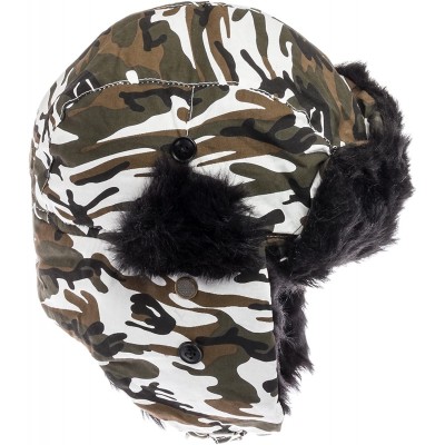 Skullies & Beanies Trooper Ear Flap Cap w/Faux Fur Lining Hat - White_camo_black_fur - C511RMMNTTP $23.53