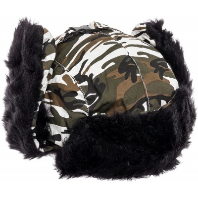 Skullies & Beanies Trooper Ear Flap Cap w/Faux Fur Lining Hat - White_camo_black_fur - C511RMMNTTP $23.53