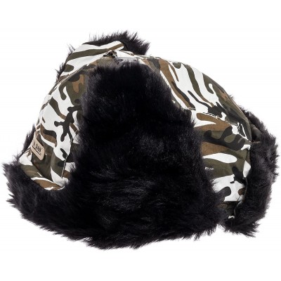 Skullies & Beanies Trooper Ear Flap Cap w/Faux Fur Lining Hat - White_camo_black_fur - C511RMMNTTP $23.53