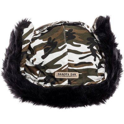 Skullies & Beanies Trooper Ear Flap Cap w/Faux Fur Lining Hat - White_camo_black_fur - C511RMMNTTP $23.53