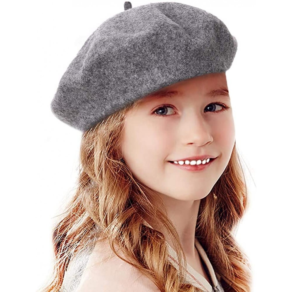 Berets French Wool Berets Hat Classic Fashion Warm Beanie Cap for Girls - Light Grey - CN12N5JU7X0 $11.93