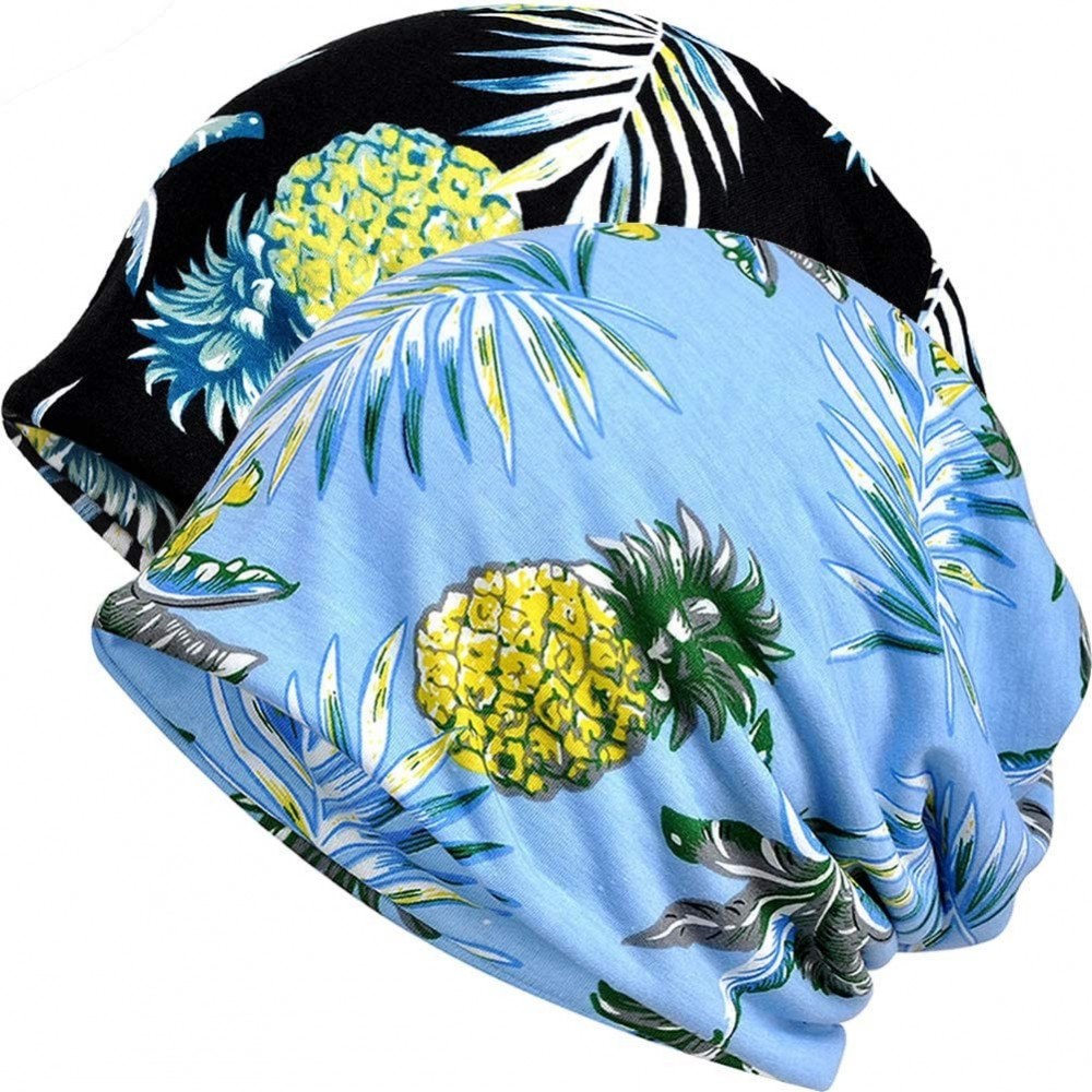 Skullies & Beanies Womens Slouchy Beanie Infinity Scarf Sleep Cap Hat for Hair Loss Cancer Chemo - 2 Pack Pineapple Blue/Blac...