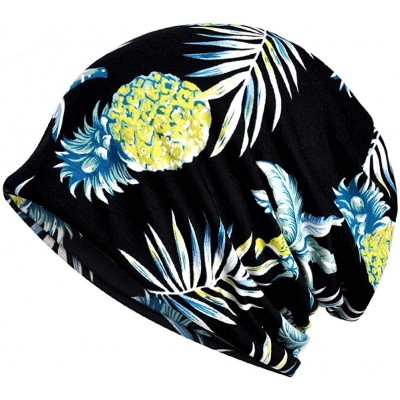 Skullies & Beanies Womens Slouchy Beanie Infinity Scarf Sleep Cap Hat for Hair Loss Cancer Chemo - 2 Pack Pineapple Blue/Blac...