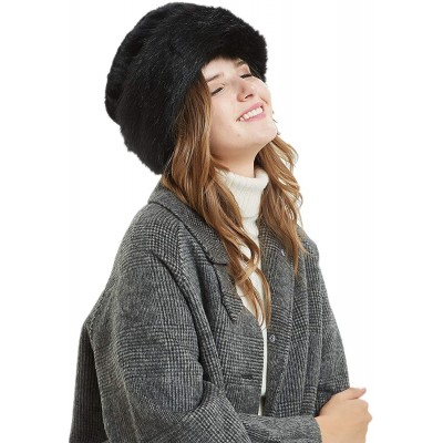 Bucket Hats Women's Leopard Faux Fur Hat with Fleece and Elastic for Winter - Black - CP18KZYTMM3 $24.39