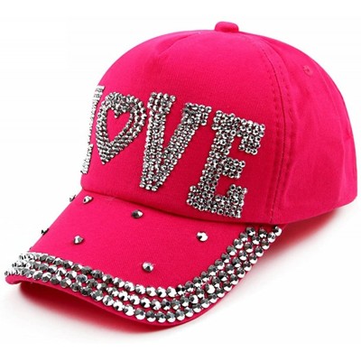 Baseball Caps Fashion Women Bling Studded Rhinestone Crystal Love Lips Baseball Caps Hats - Rose - CD18CAEX76R $14.53