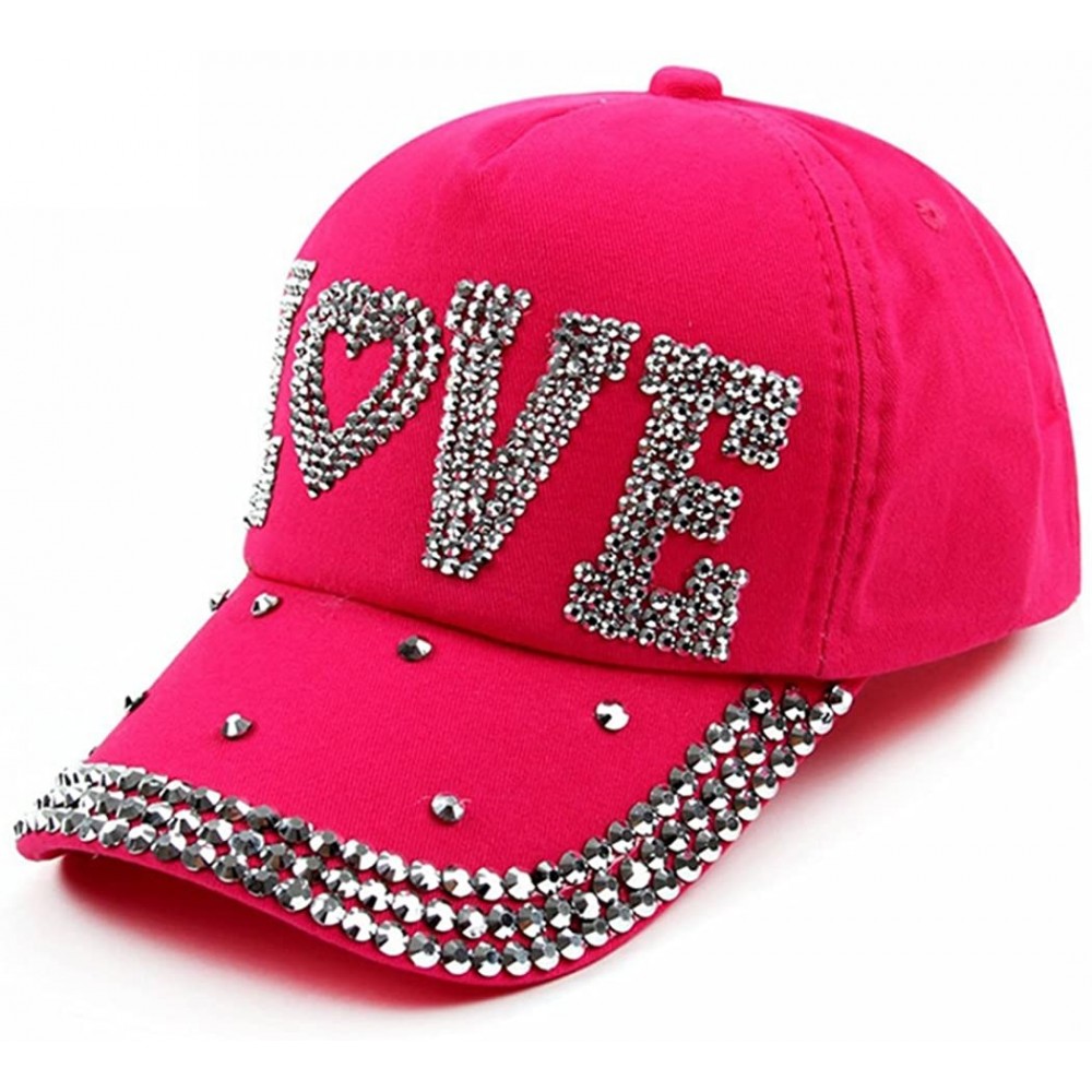 Baseball Caps Fashion Women Bling Studded Rhinestone Crystal Love Lips Baseball Caps Hats - Rose - CD18CAEX76R $14.53