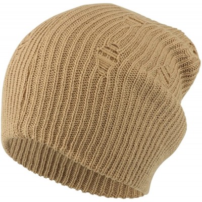 Skullies & Beanies Vintage Frayed Pattern Knit Deep Slouchy Beanie - Bge - CM1884D0D6D $10.32