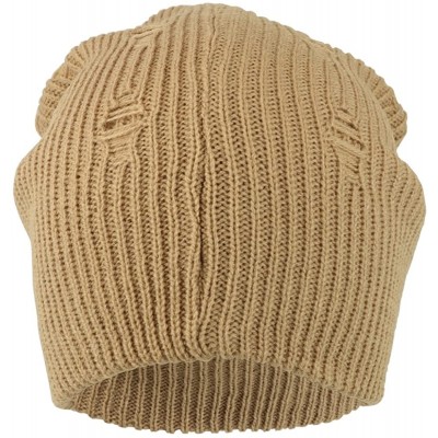 Skullies & Beanies Vintage Frayed Pattern Knit Deep Slouchy Beanie - Bge - CM1884D0D6D $10.32