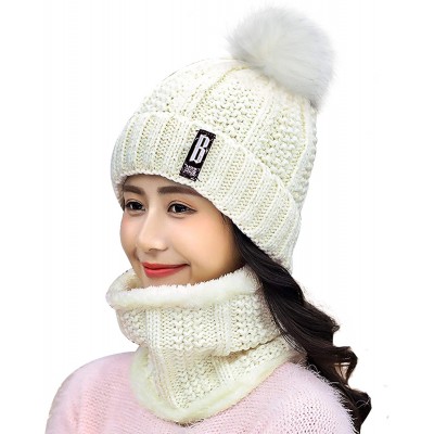 Skullies & Beanies Womens Winter Beanie Hat Scarf Set Warm Fuzzy Knit Hat Neck Scarves - White - C7192R80QEC $10.70