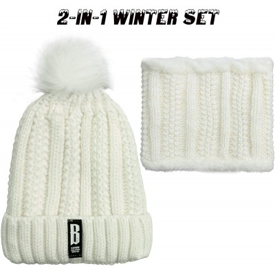 Skullies & Beanies Womens Winter Beanie Hat Scarf Set Warm Fuzzy Knit Hat Neck Scarves - White - C7192R80QEC $10.70