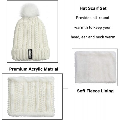 Skullies & Beanies Womens Winter Beanie Hat Scarf Set Warm Fuzzy Knit Hat Neck Scarves - White - C7192R80QEC $10.70