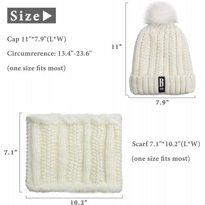 Skullies & Beanies Womens Winter Beanie Hat Scarf Set Warm Fuzzy Knit Hat Neck Scarves - White - C7192R80QEC $10.70