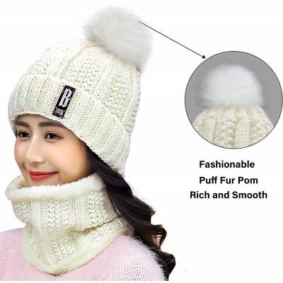 Skullies & Beanies Womens Winter Beanie Hat Scarf Set Warm Fuzzy Knit Hat Neck Scarves - White - C7192R80QEC $10.70